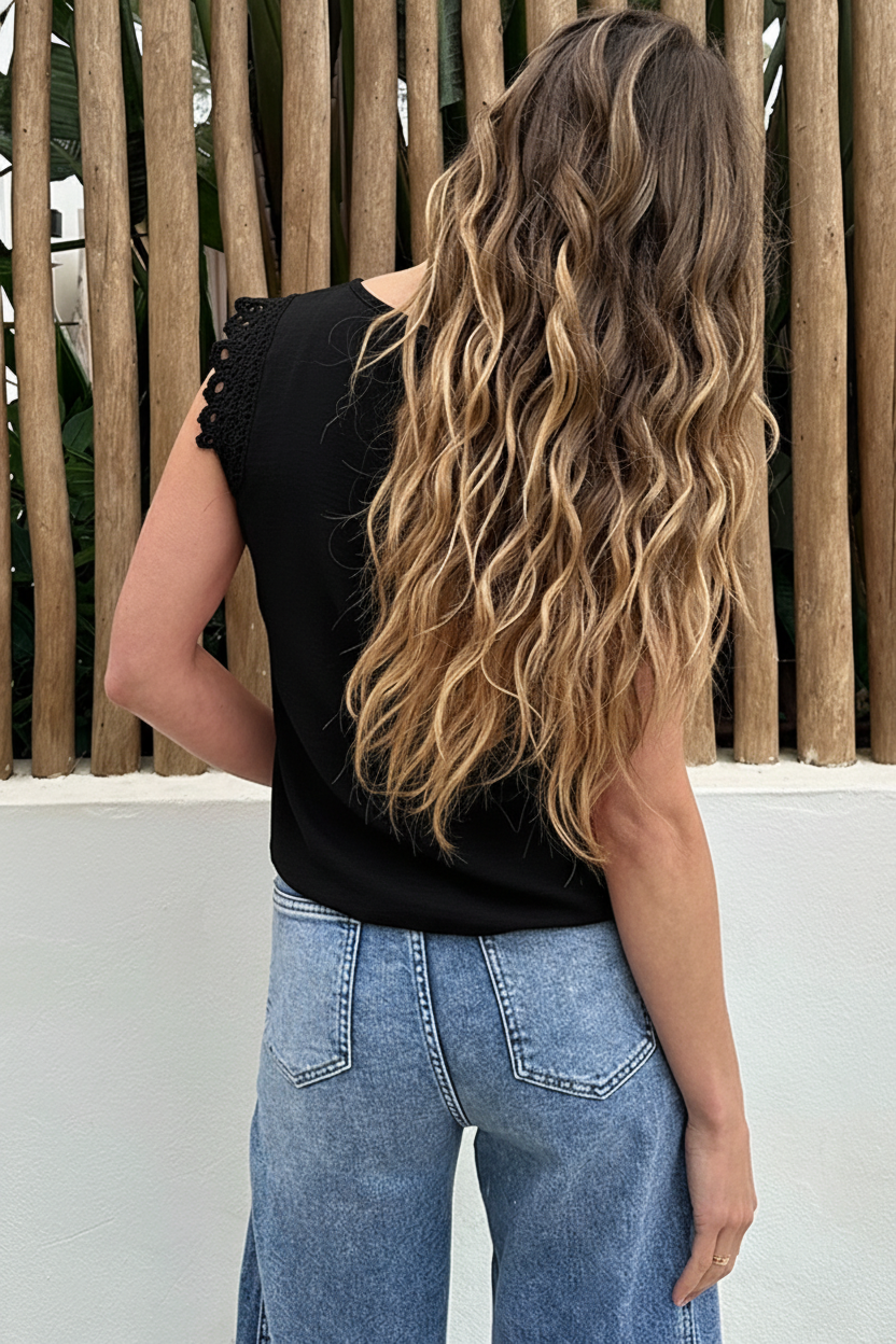 Romance Kanten V-Hals Top Zwart – tops, foto 3