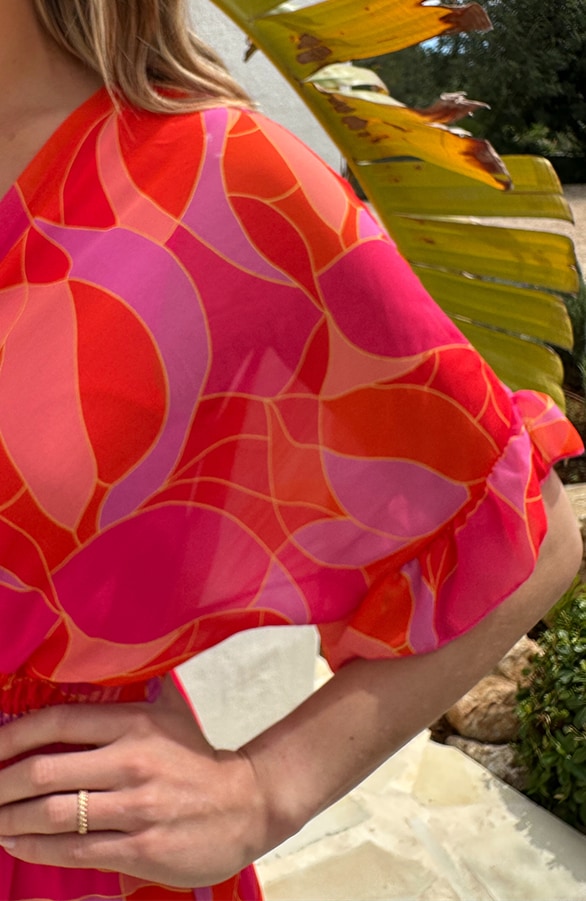 Ruffle Laagjes Jurk Print Oranje Roze – jurken, foto 5