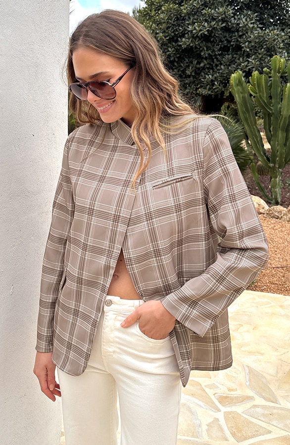 Ruit Blazer Open Front Taupe – jassen, foto 2