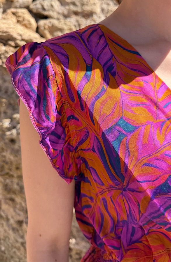 Satin Midi Jurk Purple Leaves – jurken, foto 5