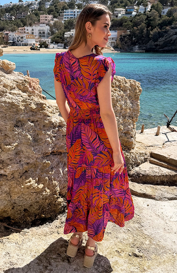 Satin Midi Jurk Purple Leaves – jurken, foto 4