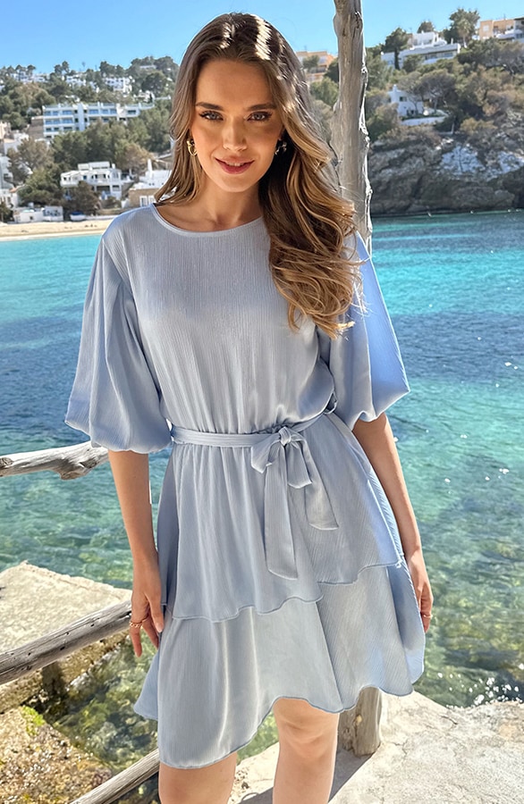 Satin Pofmouwen Jurk Baby Blue – jurken, foto 7