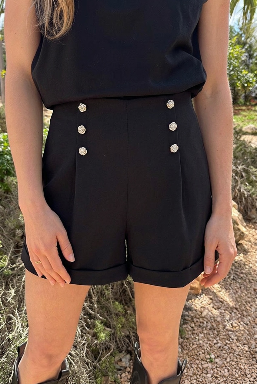 Scuba Gouden Knoop High Waisted Short Zwart – shorts