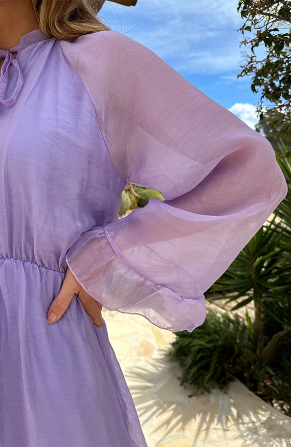 Silk Jurk Lange Mouw Lila – jurken, foto 5