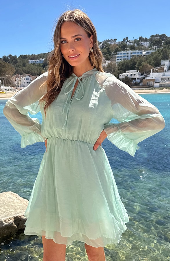 Silk Jurk Lange Mouw Mint – jurken, foto 8