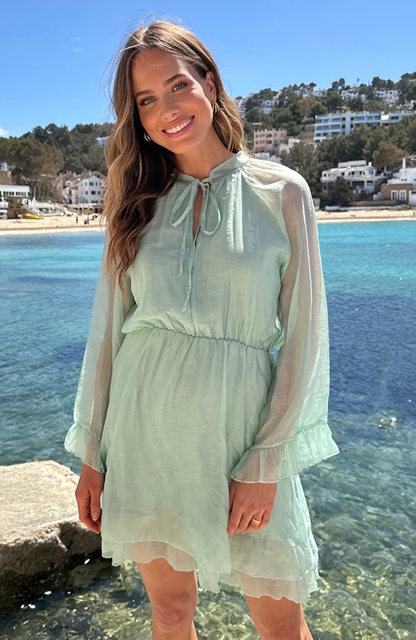 Silk Jurk Lange Mouw Mint – jurken