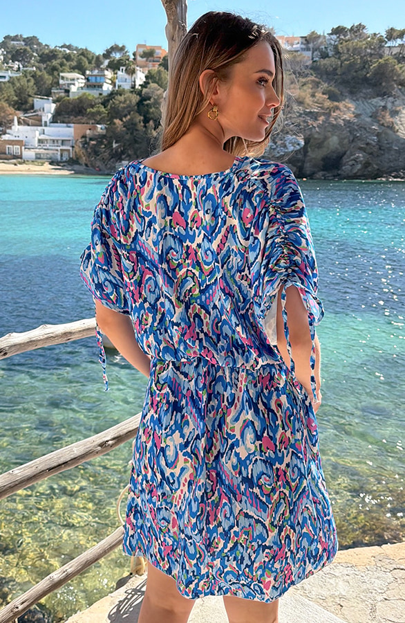 Smocked Sleeve Tuniek Paisley Blauw – jurken, foto 4