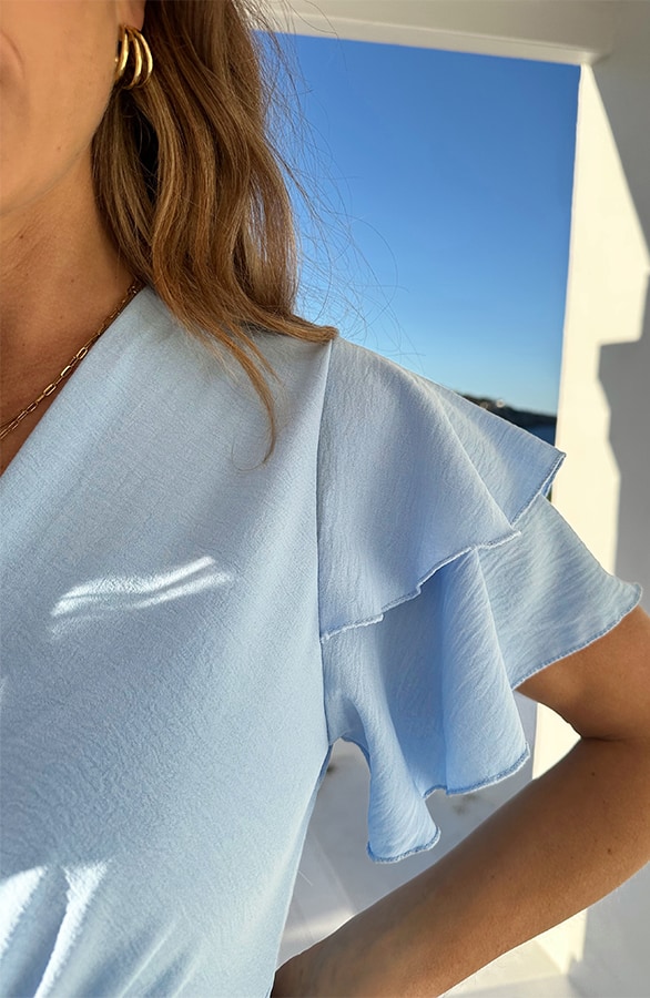 Smocked Waistband Dress Short Sleeve Baby Blue – jurken, foto 6