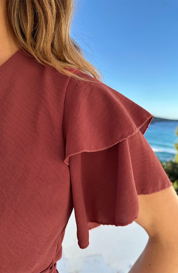 Smocked Waistband Dress Short Sleeve Dust Roze – jurken, foto 5