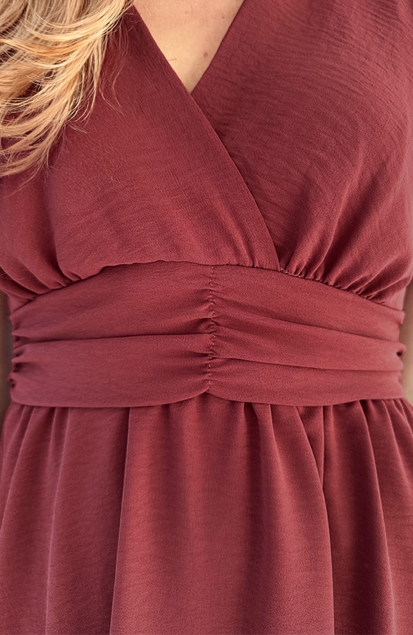 Smocked Waistband Dress Short Sleeve Dust Roze – jurken, foto 6