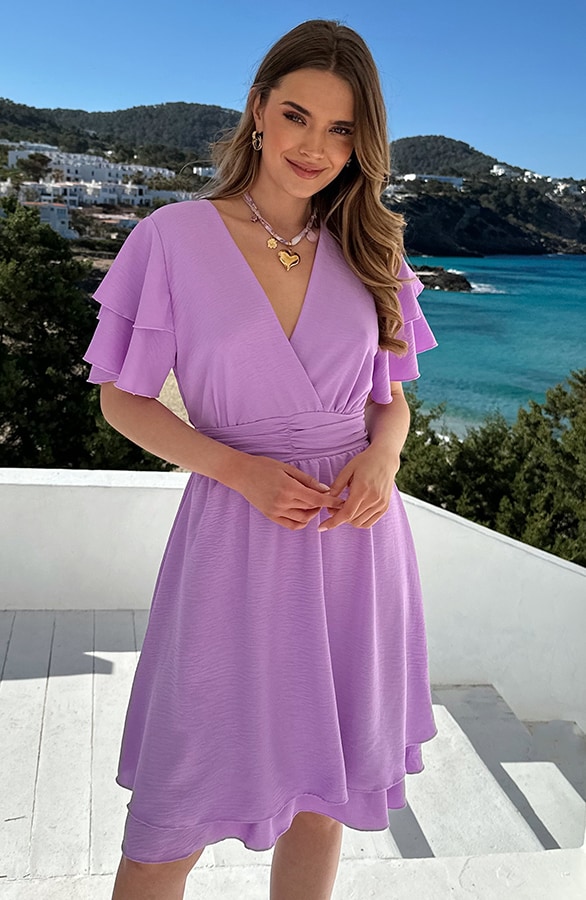 Smocked Waistband Dress Short Sleeve Lila – jurken