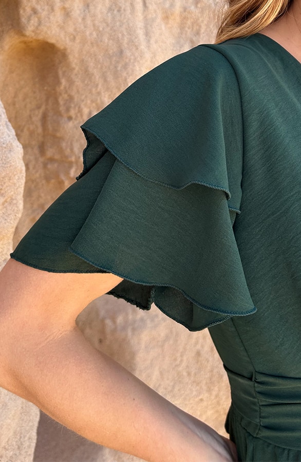 Smocked Waistband Dress Short Sleeve Smaragd – jurken, foto 5