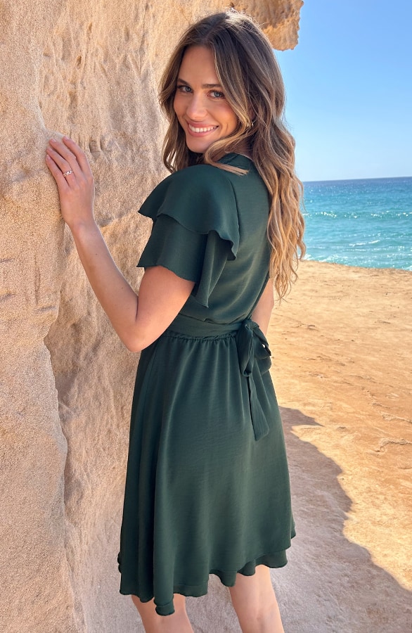 Smocked Waistband Dress Short Sleeve Smaragd – jurken, foto 4