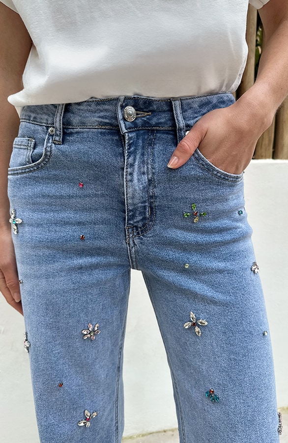 Statement Jeans mit Strass Flower, Foto 6