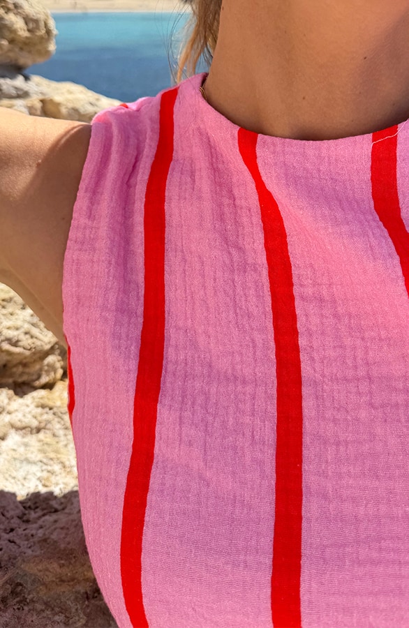 Stripe Ballon Top Mousseline Red Pink – tops, foto 4