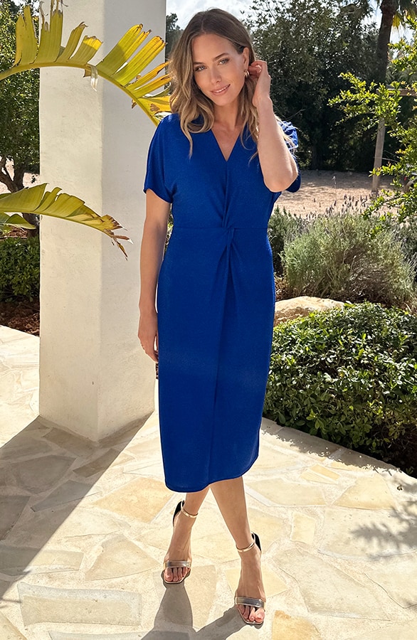 V-Hals Twist Jurk Lurex Kobalt – jurken, foto 6