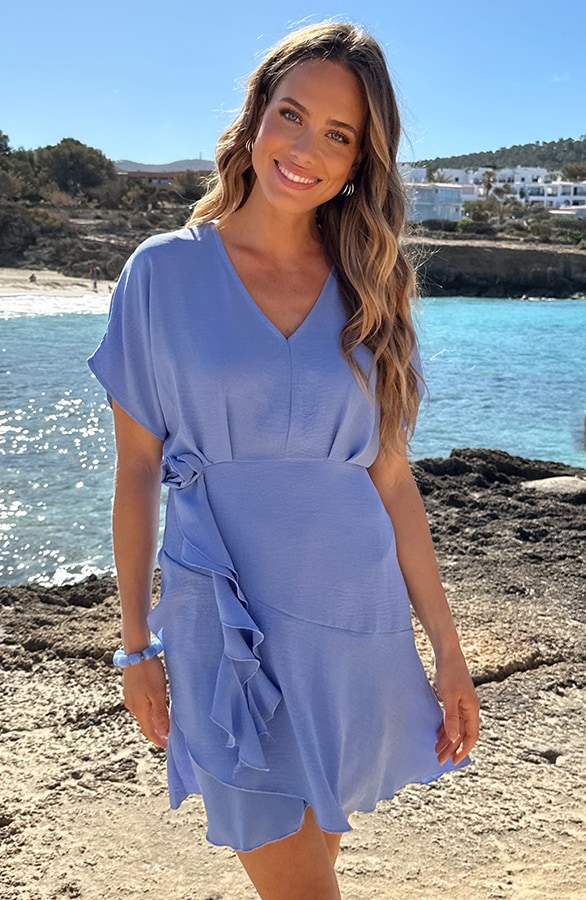V-hals Roos Detail Jurk Blauw – jurken