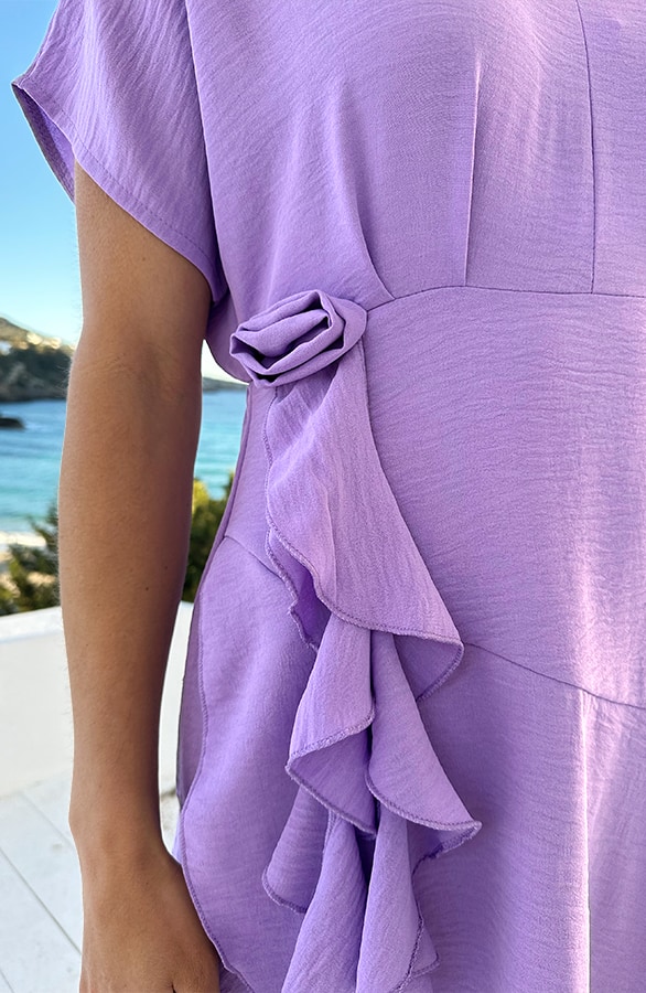 V-hals Roos Detail Jurk Lila – jurken, foto 3