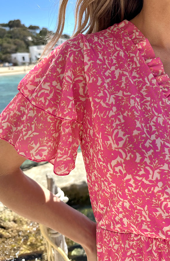 V-Ausschnitt Ruffle Kleid Print Rosa, Kleider, Foto 5