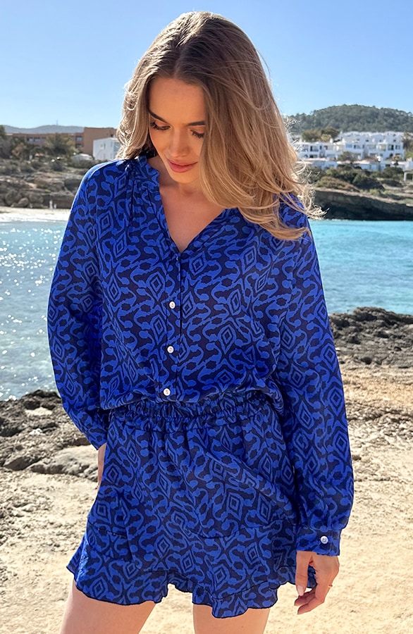 Viscose Blouse Met Print Kobalt Blue – blouses, foto 7
