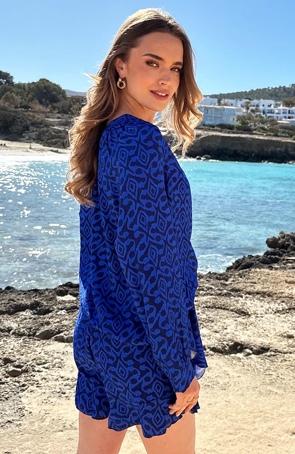 Viscose Blouse Met Print Kobalt Blue – blouses, foto 4