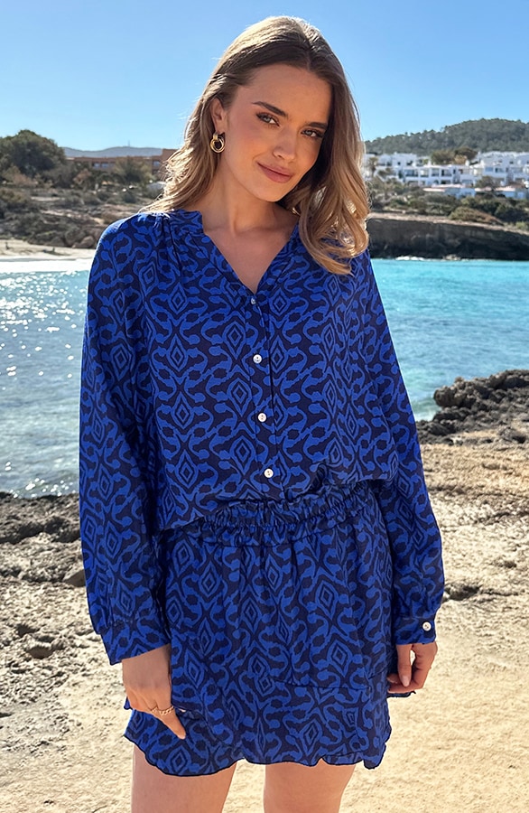 Viscose Blouse Met Print Kobalt Blue – blouses, foto 6