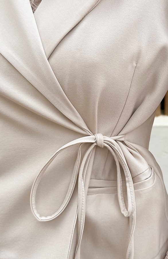 Wrap Blazer Puff Short Sleeve Beige – jassen, foto 4