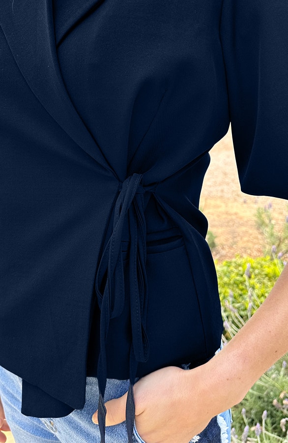 Wrap Blazer Puff Short Sleeve Navy – jurken, foto 5