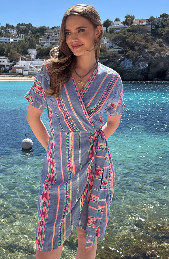 Wrap Dress Print Jeansblauw – jurken