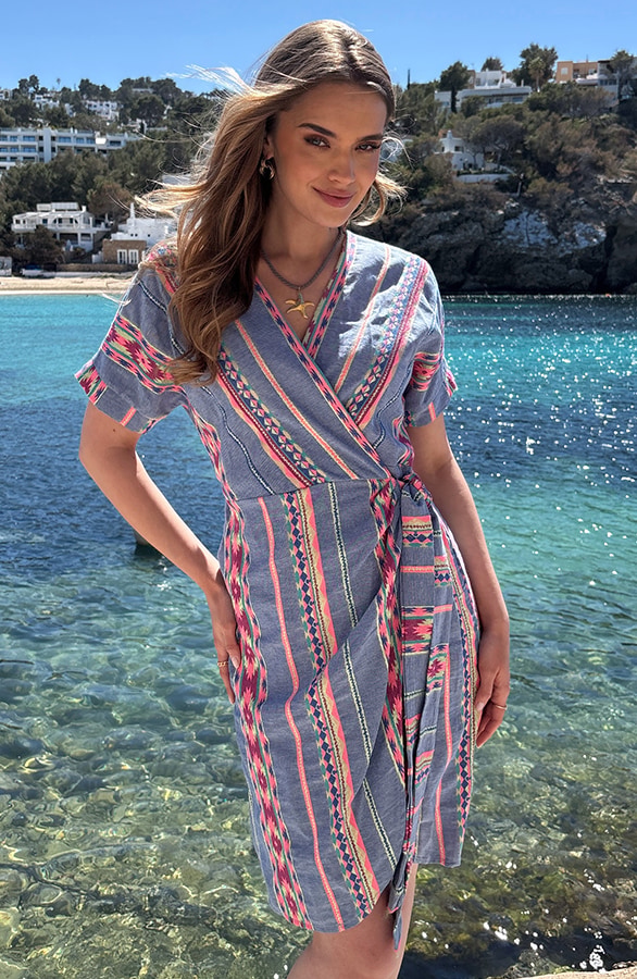 Wrap Dress Print Jeansblauw – jurken, foto 3