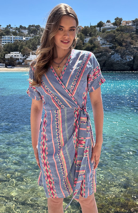 Wrap Dress Print Jeansblauw – jurken, foto 7