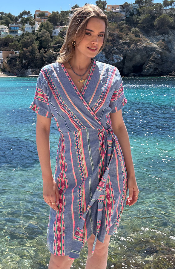 Wrap Dress Print Jeansblauw – jurken, foto 6
