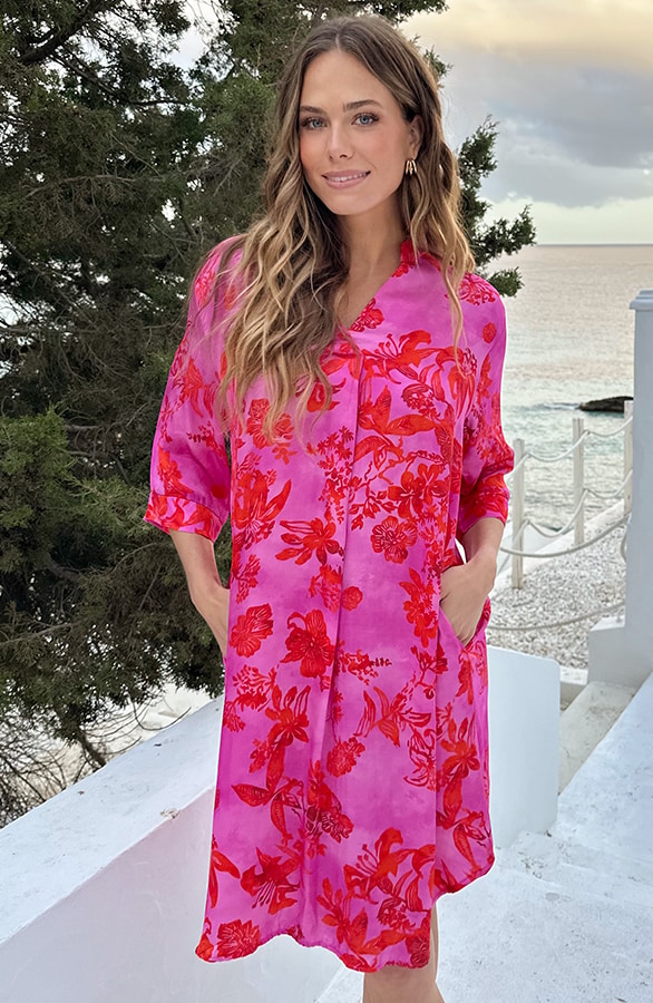 Zijden Dames Tuniek Met Print Fuchsia – jurken, foto 6