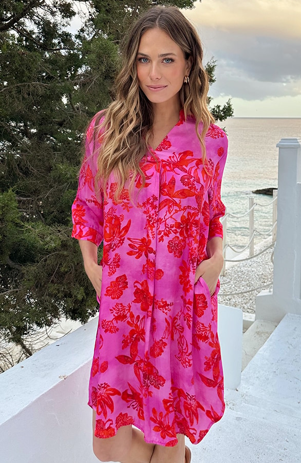 Zijden Dames Tuniek Met Print Fuchsia – jurken, foto 8