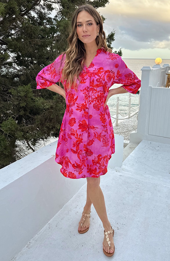 Zijden Dames Tuniek Met Print Fuchsia – jurken, foto 7