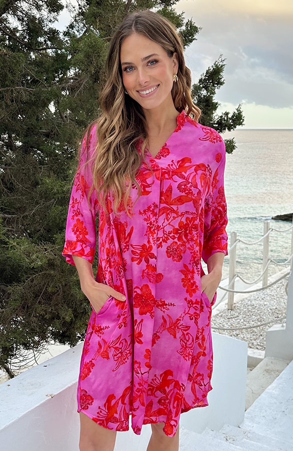 Zijden Dames Tuniek Met Print Fuchsia – jurken, foto 3