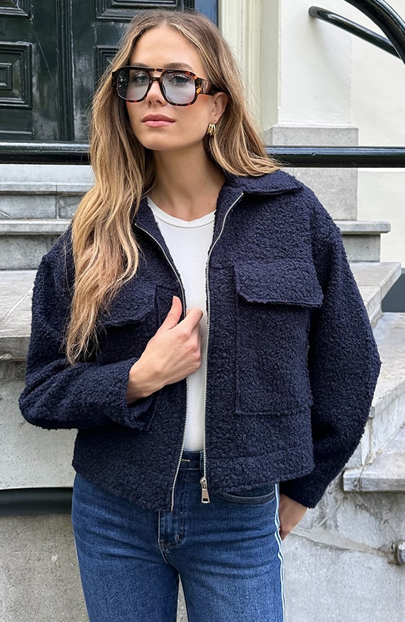 Boucle Jacket Met Rits Marine – jassen, foto 2