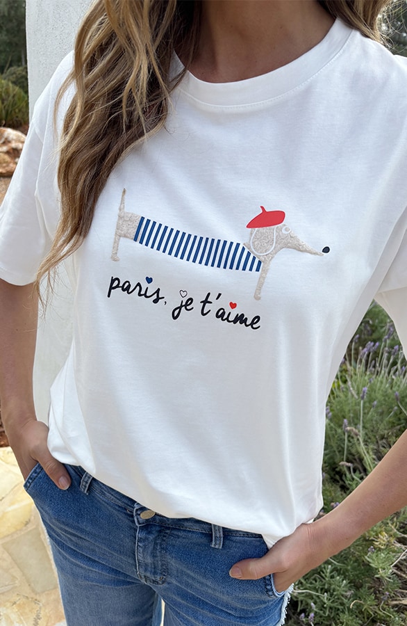 Dachshund T-shirt Paris Je Taime Ecru – tops, foto 5