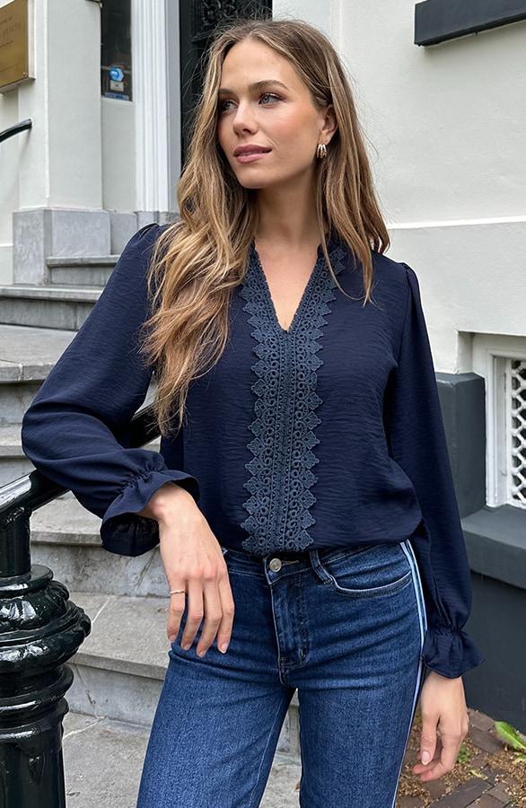 Kanten Boho Blouse Marine – blouses, foto 2