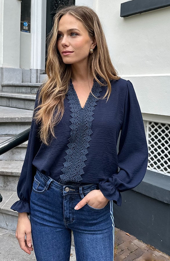 Kanten Boho Blouse Marine – blouses, foto 5