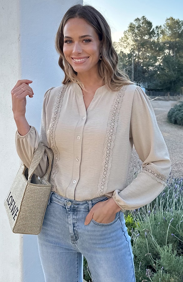 Kanten Lace Blouse Beige – blouses, foto 2