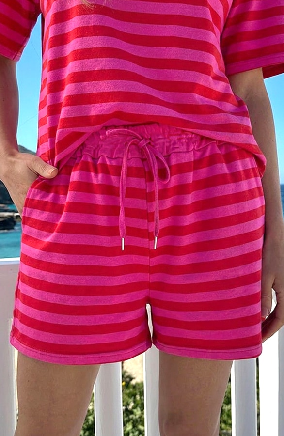 Katoenen Strepen Short Fuchsia Rood – shorts