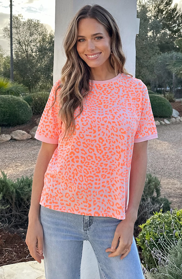 Leopard T-shirt Katoen Neon Orange – tops