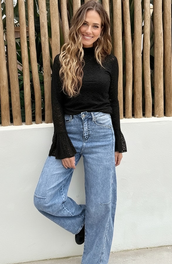 Long Sleeve Lace Top Zwart – tops, foto 5