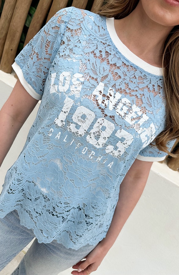 Los Angeles Lace T-shirt Baby Blauw – tops, foto 4