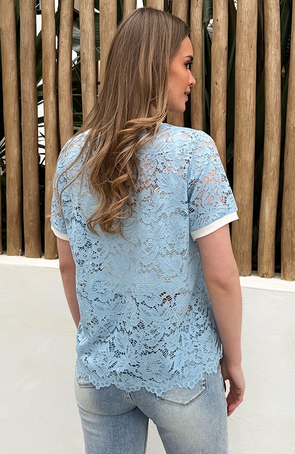 Los Angeles Lace T-shirt Baby Blauw – tops, foto 3