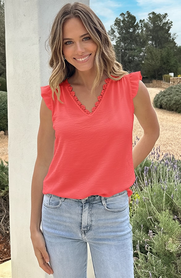 Lovely Lace V-Hals Top Koraal – tops, foto 2