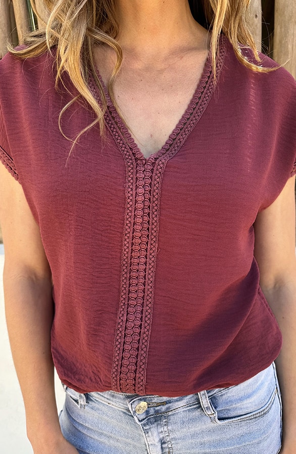 Lulu Lace V-Hals Top Dust Roze – tops, foto 4