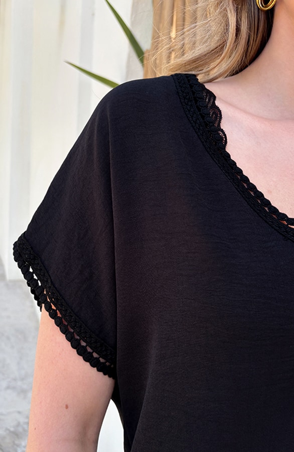Lulu Lace V-Hals Top Zwart – tops, foto 4