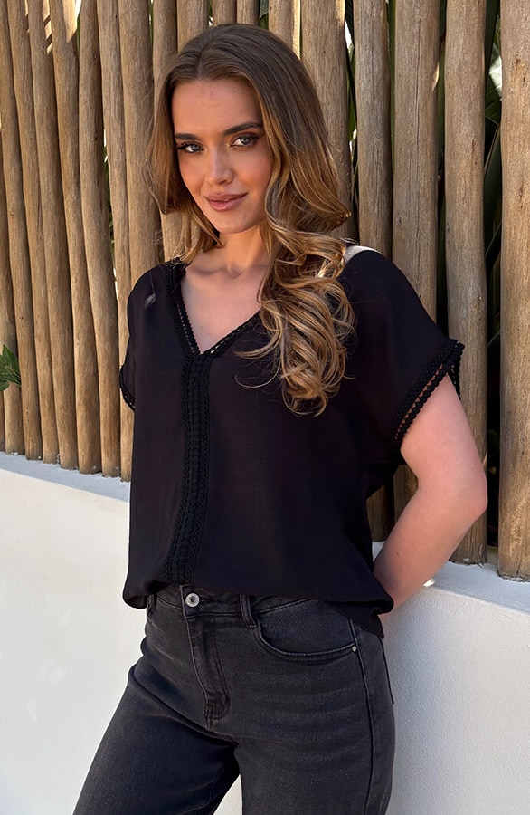 Lulu Lace V-Hals Top Zwart – tops, foto 6